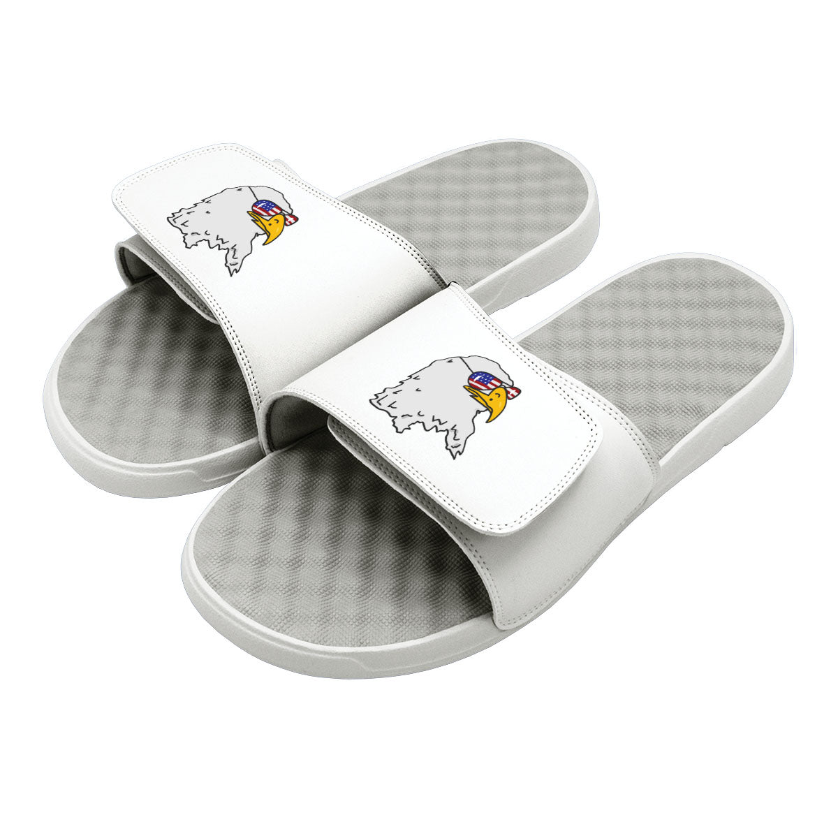 Collection of White slides with a bald eagle design on a white background in a gallery layout