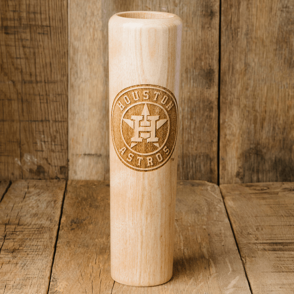 Collection of Wooden bat with Houston Astros logo on a wooden background in a gallery layout