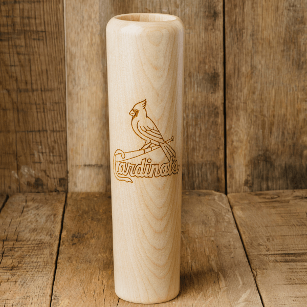 Collection of Wooden baseball bat with 'Cardinals' engraving on a wooden background in a gallery layout