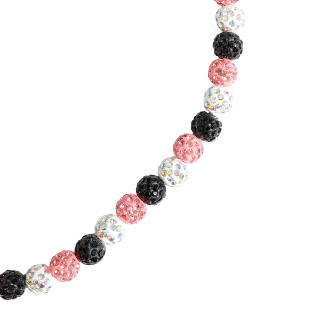 Necklace with multicolored beads on a white background