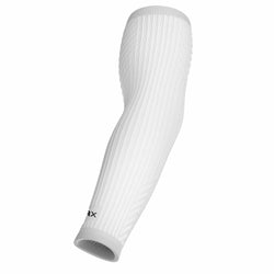 Collection of White ribbed arm sleeve on a white background in a gallery layout