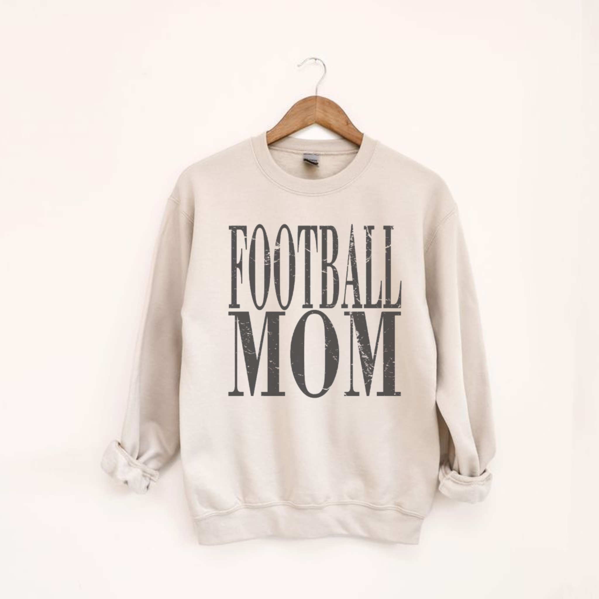 Collection of Distressed Football Mom Crewneck Sweatshirt in a gallery layout