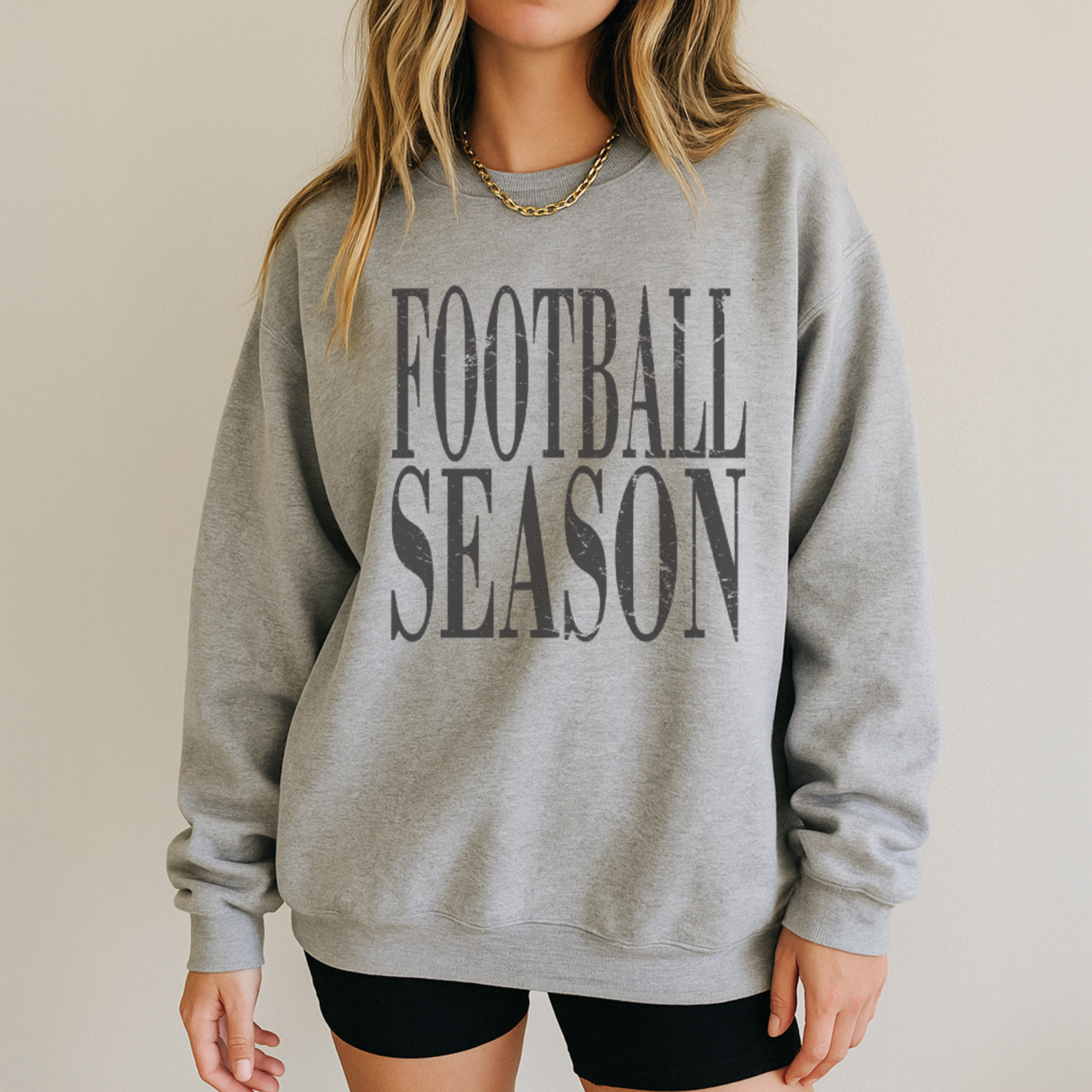 Collection of Distressed Football Season Crewneck Sweatshirt in a gallery layout