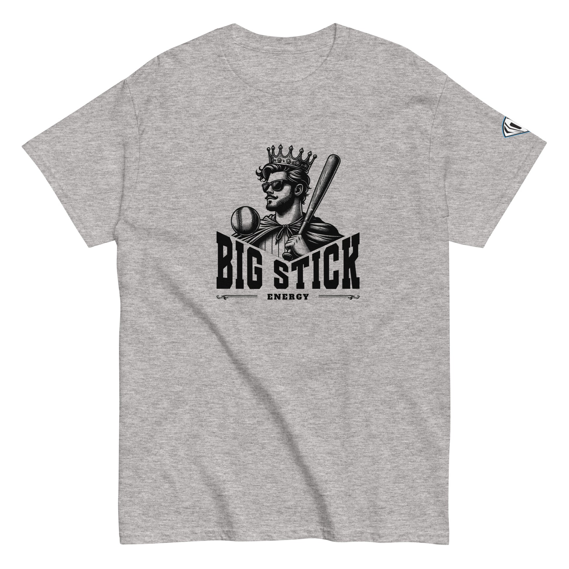 gray big stick energy baseball shirt