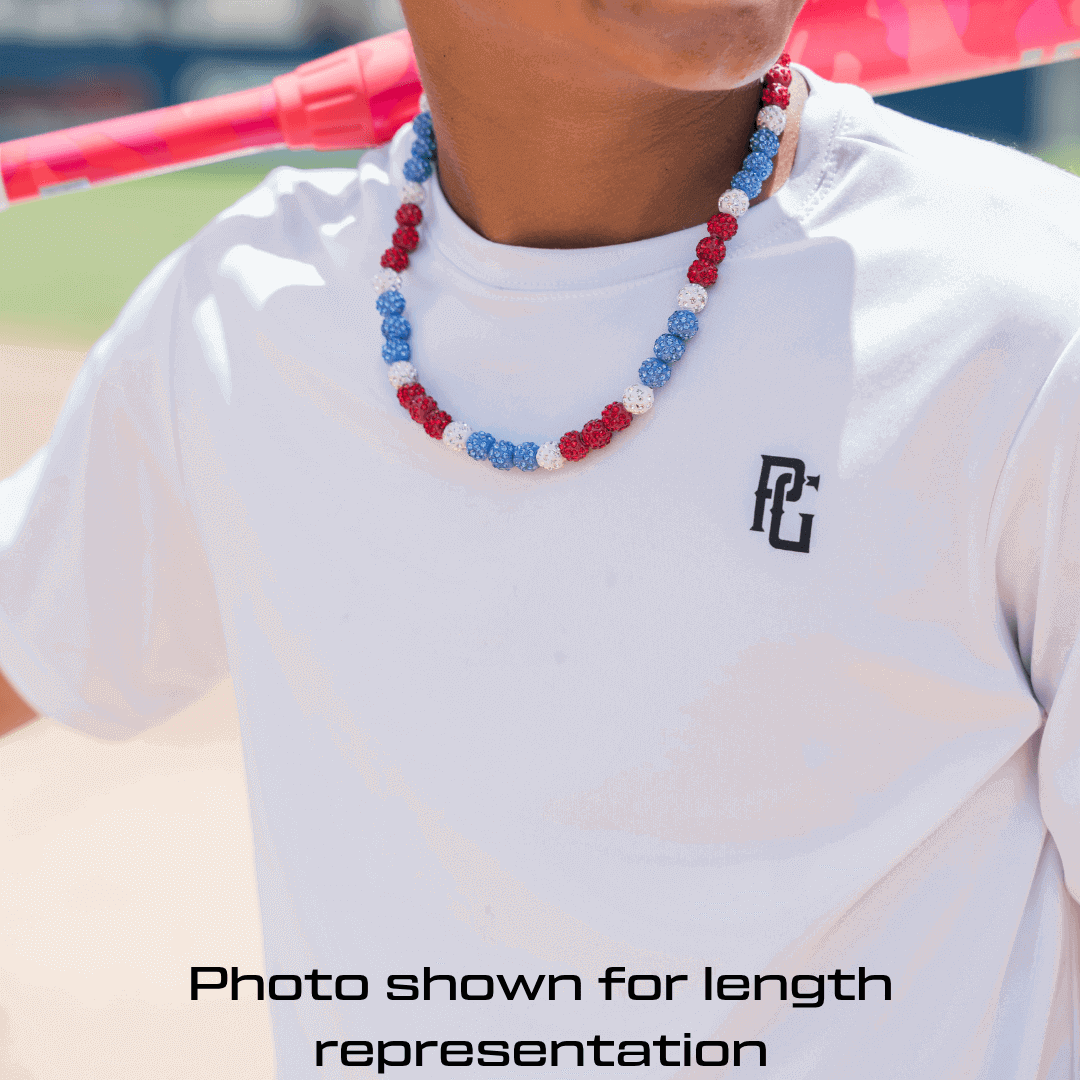 Red Zone Iced Out Baseball Bead Necklace