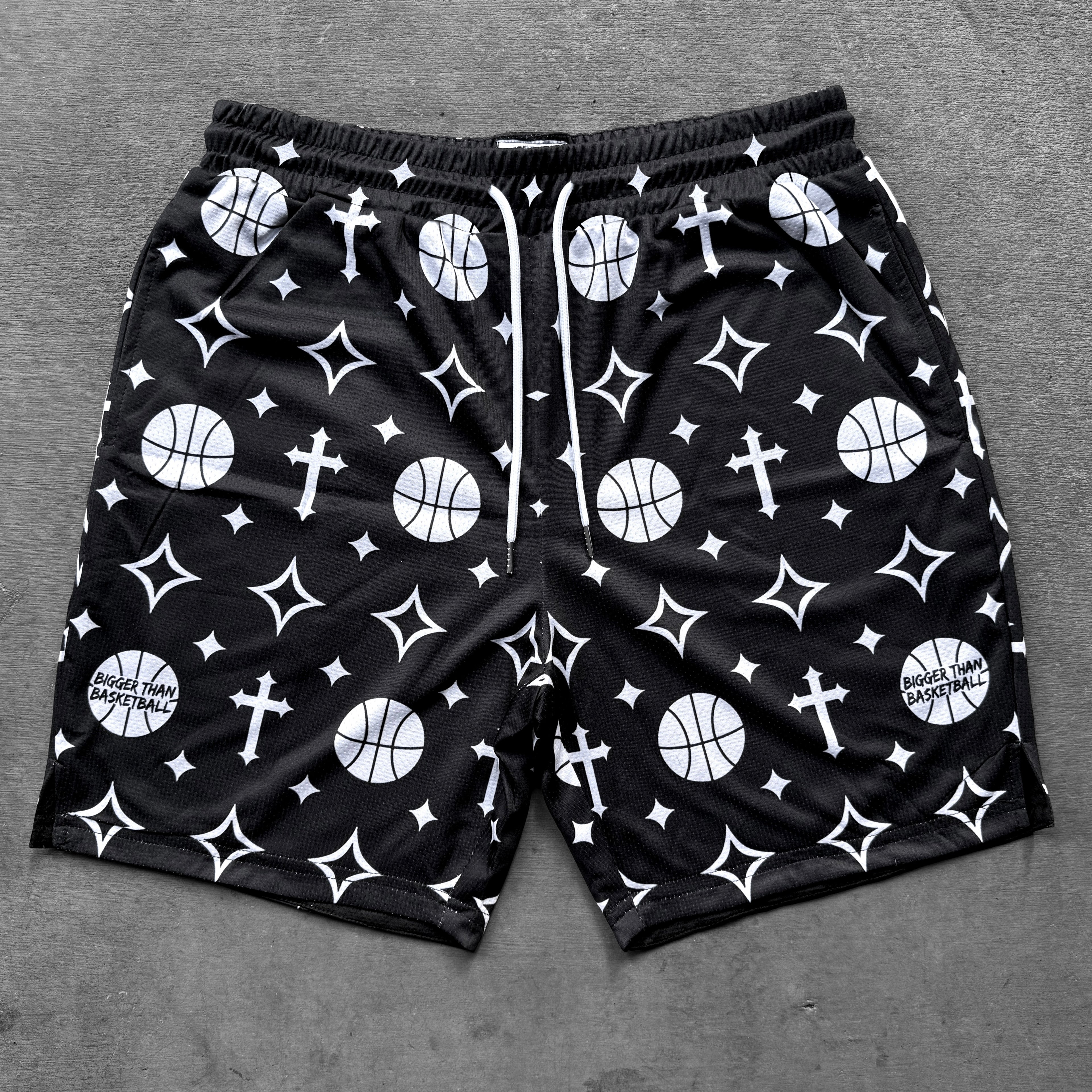 Collection of religious basketball themed shorts in a gallery layout