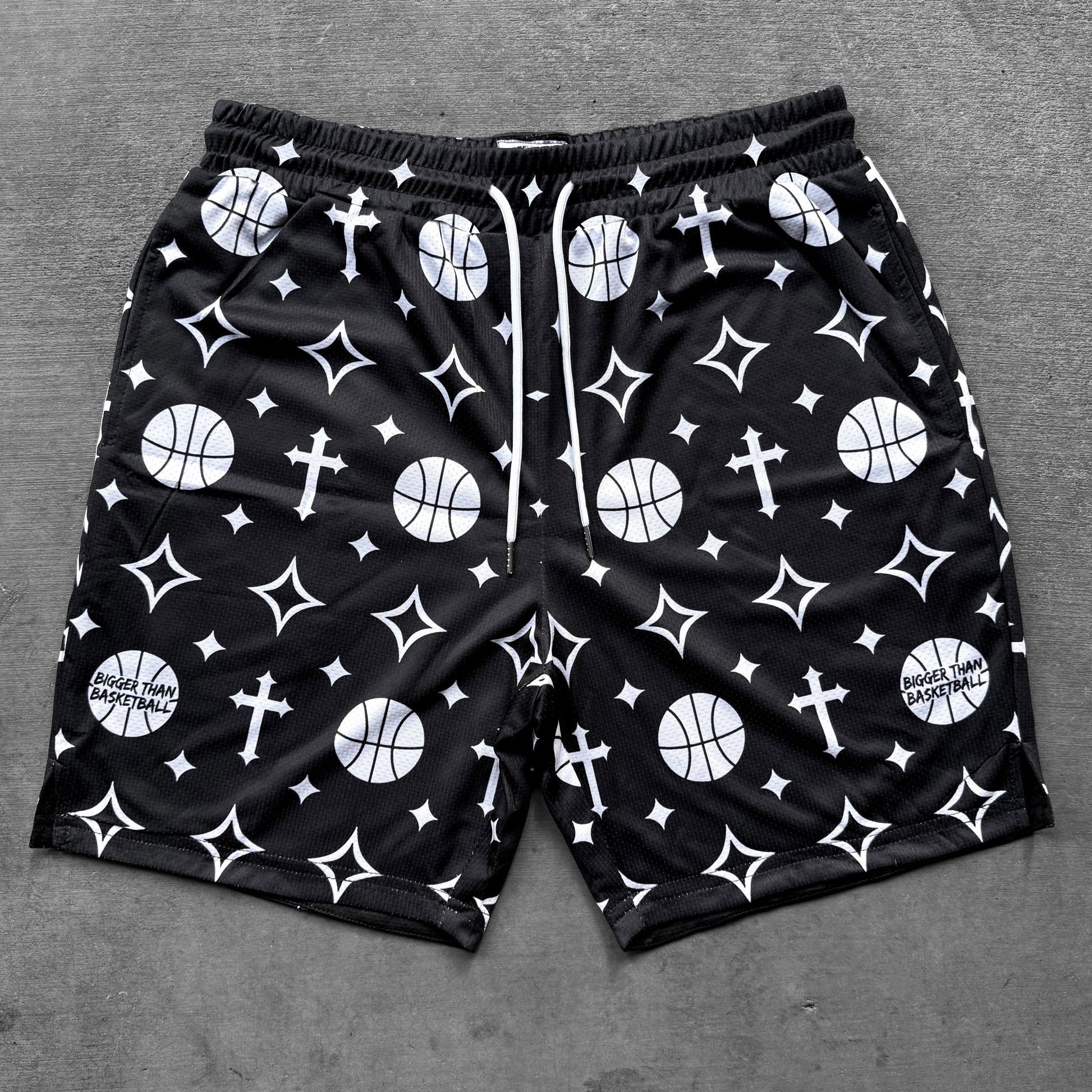 religious basketball themed shorts
