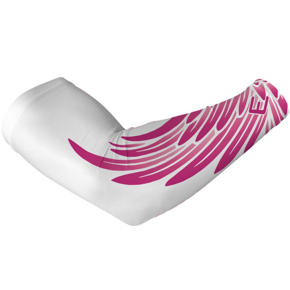 Collection of White arm sleeve with pink wing design on a white background in a gallery layout