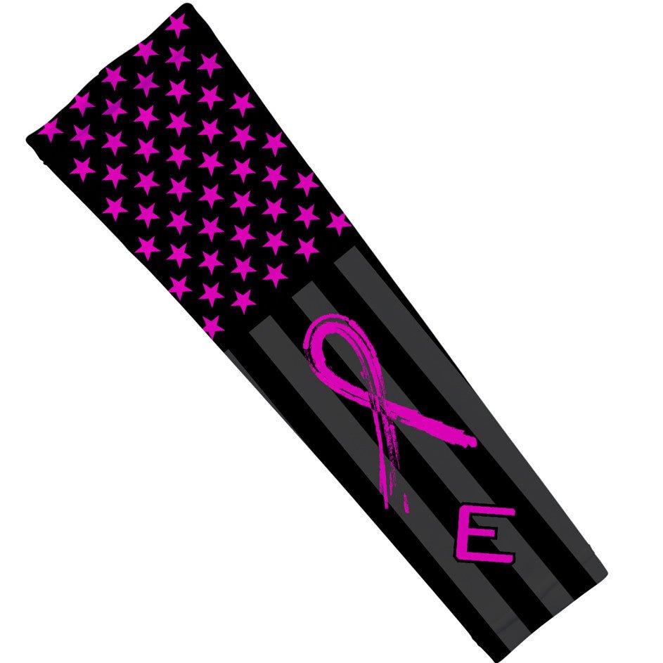 Collection of Breast Cancer Awareness Arm Sleeve . Black flag with pink stars and a pink ribbon on a white background in a gallery layout