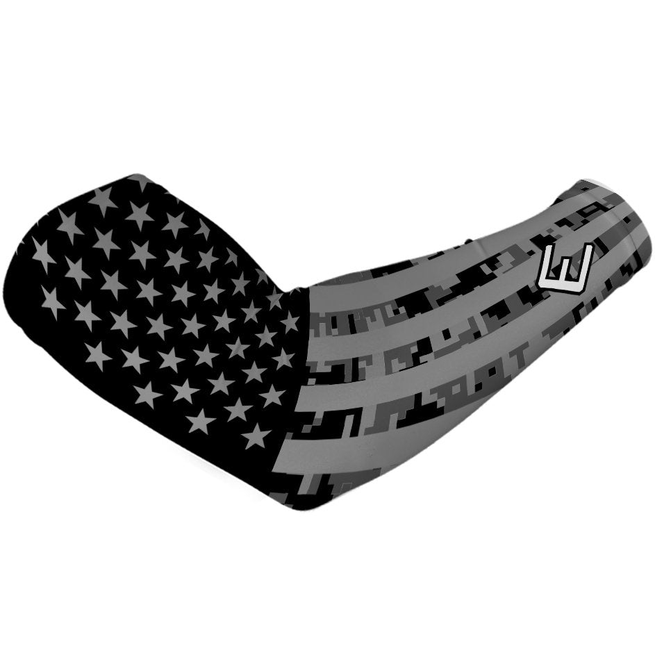 Collection of Black and gray arm sleeve with American flag design on a white background in a gallery layout