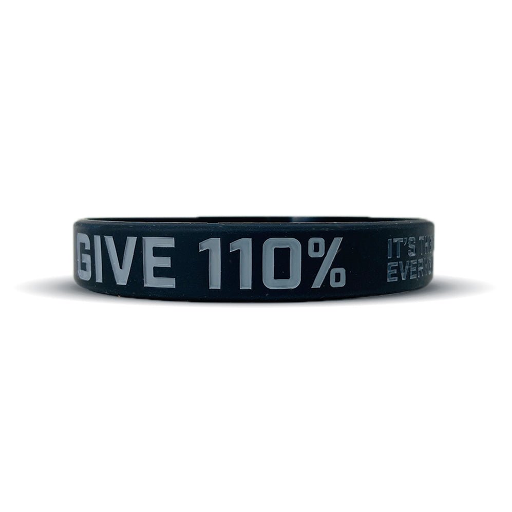 Collection of Black wristband with 'GIVE 110%' text on a white background in a gallery layout