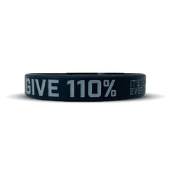 Collection of Black wristband with 'GIVE 110%' text on a white background in a gallery layout