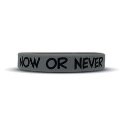 Collection of Gray wristband with 'NOW OR NEVER' text on a white background in a gallery layout