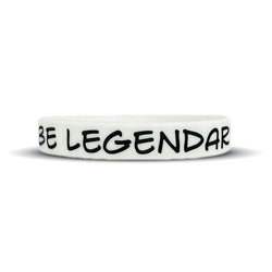 Collection of White wristband with 'BE LEGENDAR' text on a white background in a gallery layout