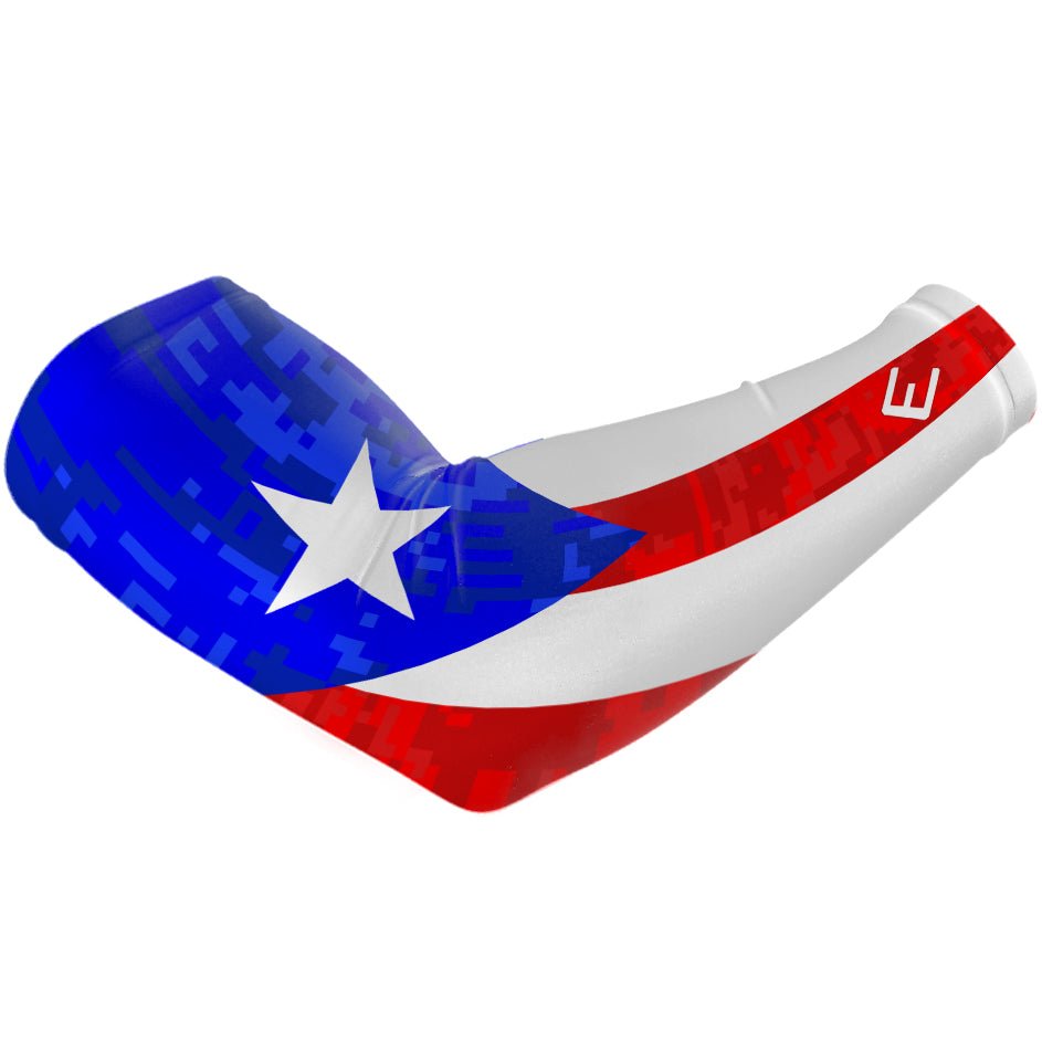 Collection of Arm sleeve with blue, white, and red design on a white background in a gallery layout