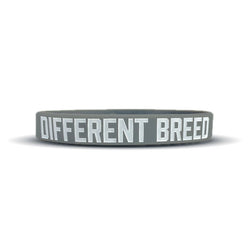 Collection of Gray wristband with 'DIFFERENT BREED' text on a white background in a gallery layout