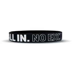 Collection of Black wristband with 'ALL IN. NO EXCUSES.' text on a white background in a gallery layout