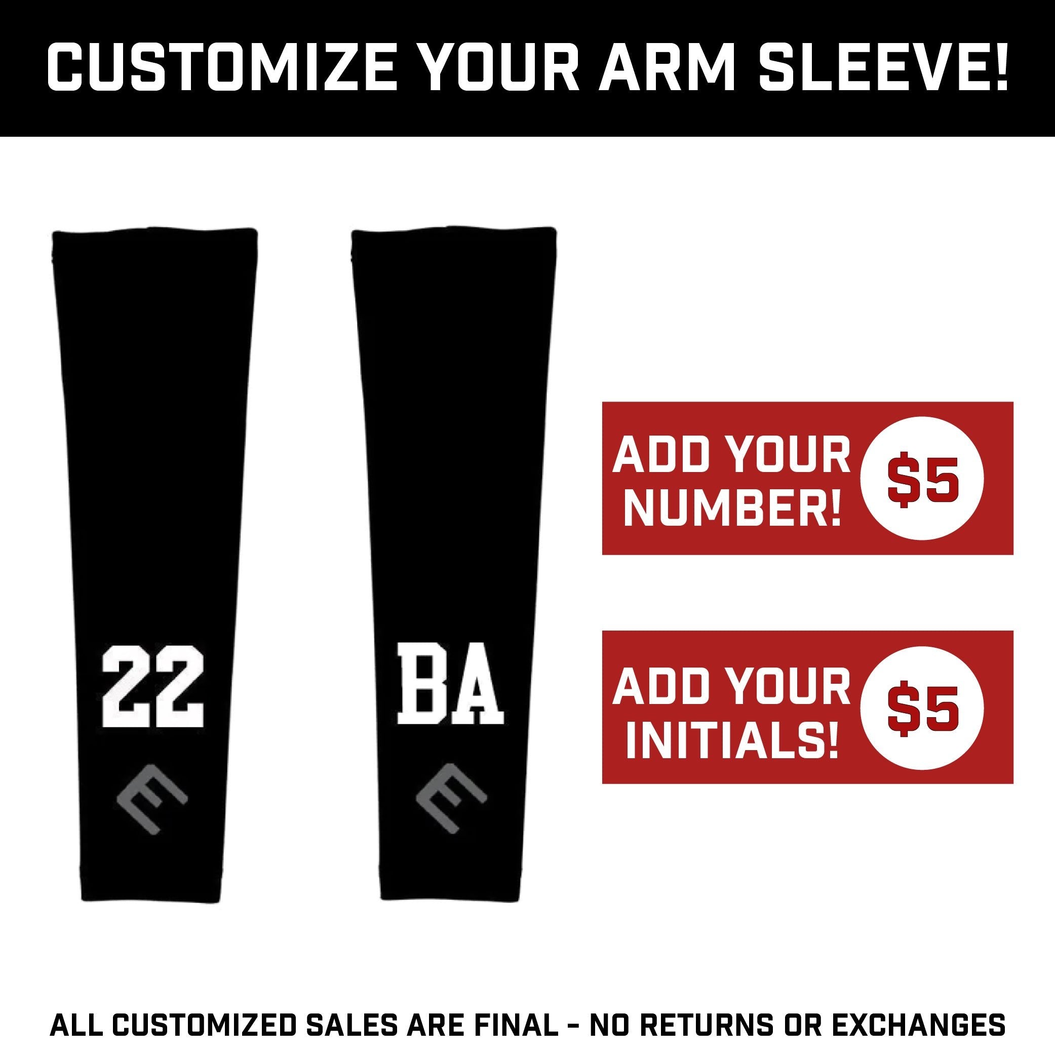 Collection of Black arm sleeves with customizable options on a white background in a gallery layout