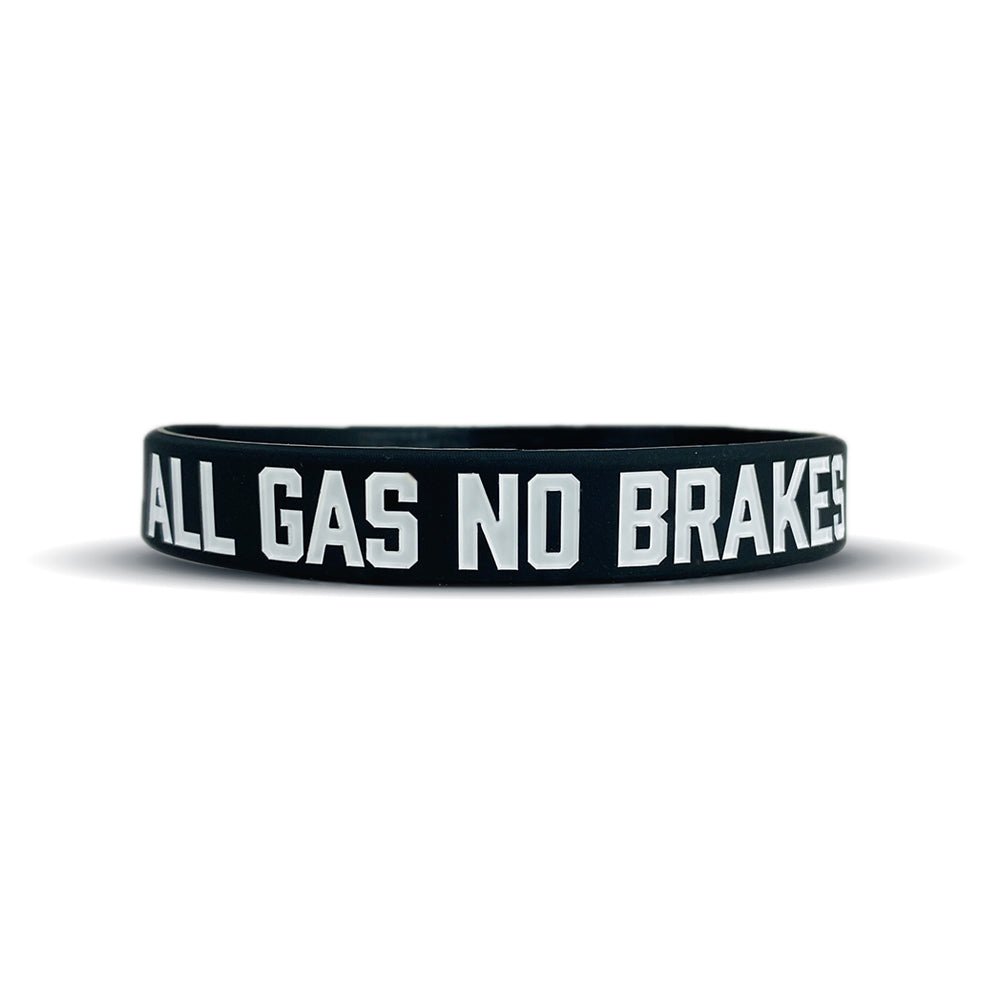 Collection of Black wristband with 'All Gas No Brakes' text on a white background in a gallery layout