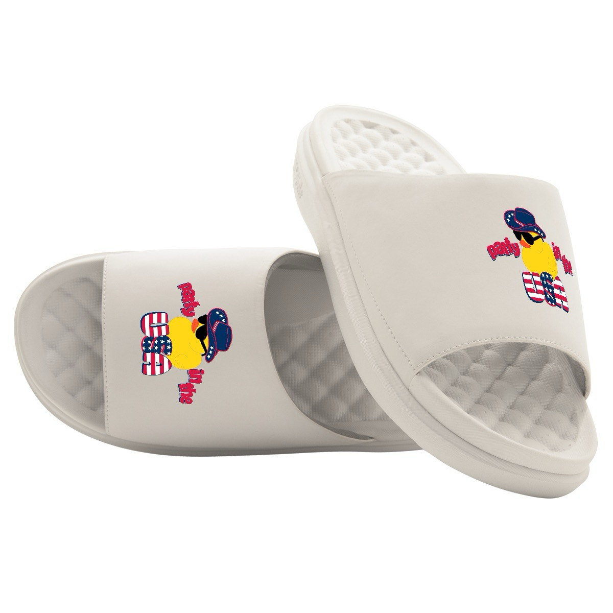 Collection of White slides with party in the usa duck graphic in a gallery layout